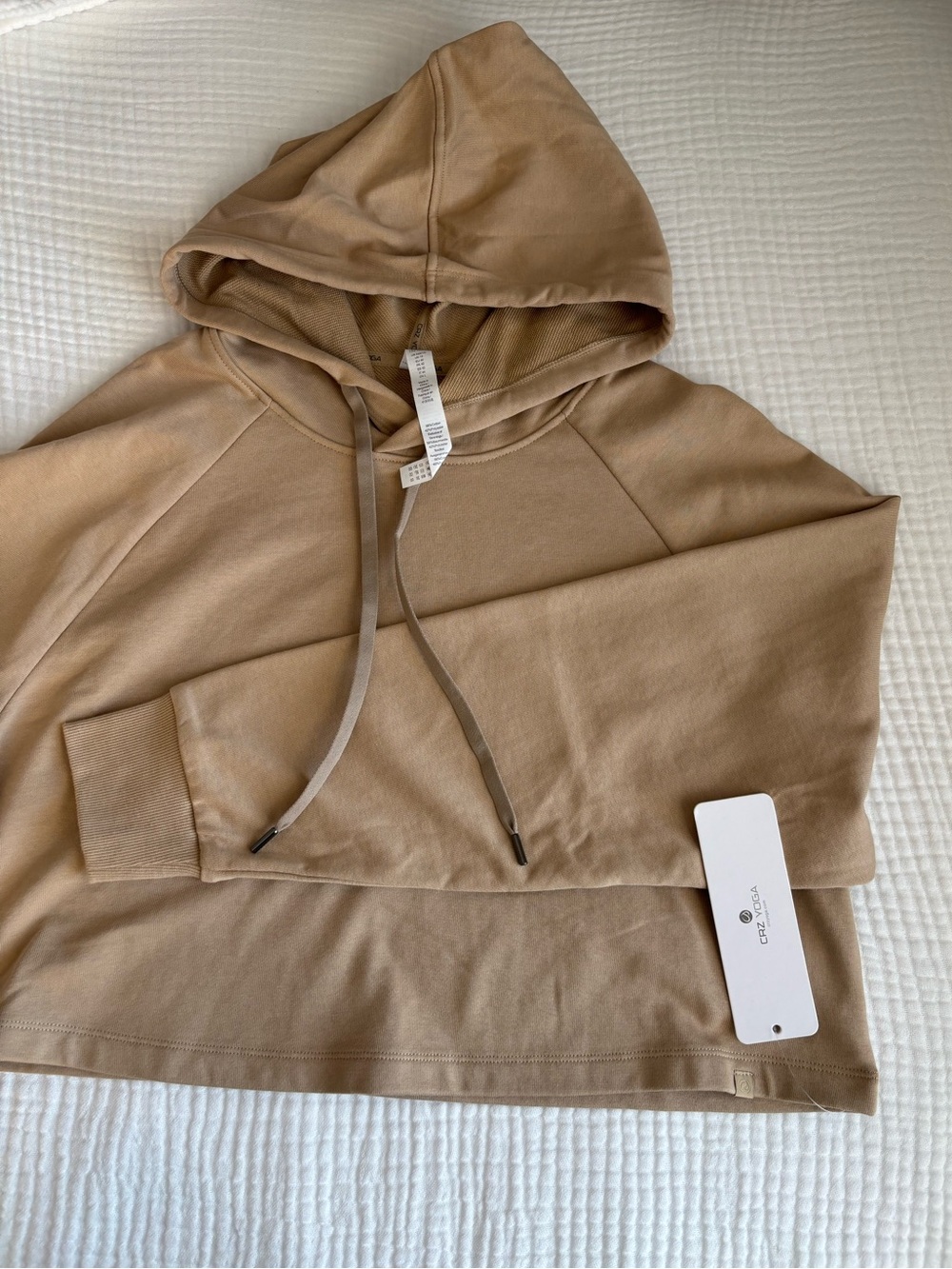 CRZ YOGA Tan Crop Hoodie with Drawstring